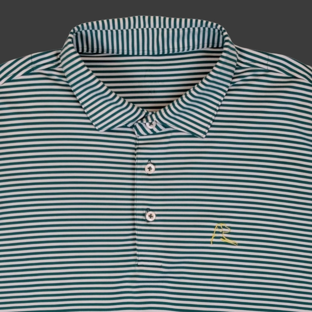 Rhoback Birdie Stripe Polo Shirt Men's XL Green White Performance Golf